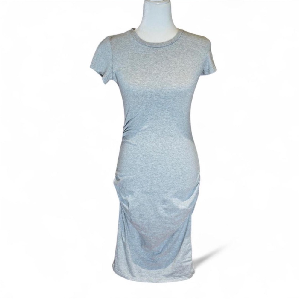 💚MISSUFE Gray Short Sleeve T-Shirt Ruched Side Bodycon Midi Dress (S)